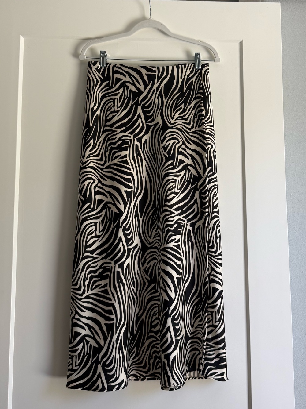 Zara Satin Effect Midi Skirt - Zebra Print